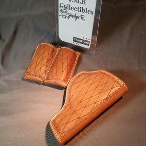 Leather, full-sized pew pew holster with 2 magazine holders